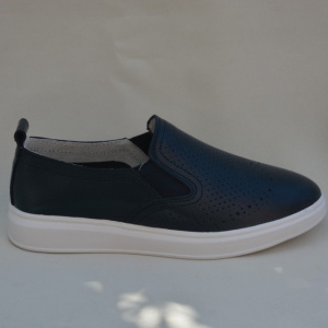 Pantof casual bleumarin, din piele naturala cu elastic inserat - Img 2