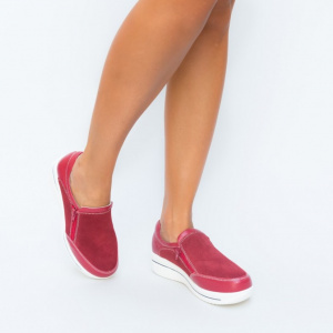 Pantof casual din piele naturala de culoare marsala - Img 6