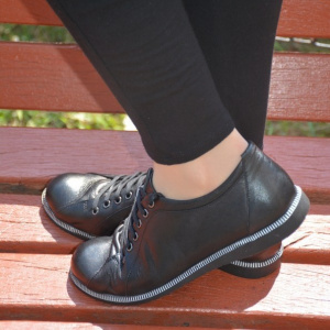 Pantof casual, negru, din piele, cu insertii de fermoar pe talpa - Img 3