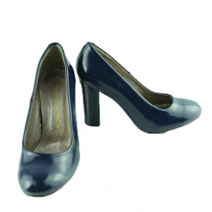 Pantof de culoare bleumarin din piele lacuita cu toc inalt lat - Img 3