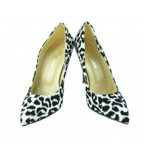 Pantof elegant cu toc inalt, negru-alb, cu imprimeu tip leopard - Img 3