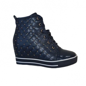 Pantof modern cu platforma imbracata, nuanta bleumarin cu tinte