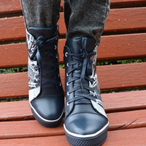 Pantof sport cu platforma ascunsa, bleumarin cu design interesant - Img 4