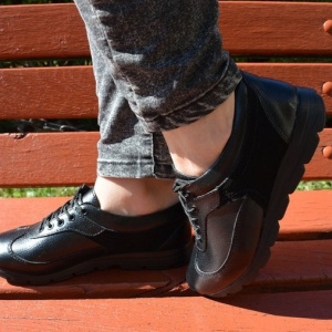 Pantof trendy cu siret si talpa usoara, din piele naturala neagra - Img 4