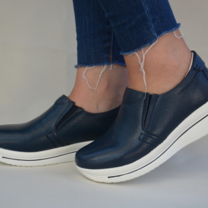 Pantof trendy cu talpa groasa si insertie de elastic, bleumarin - Img 4