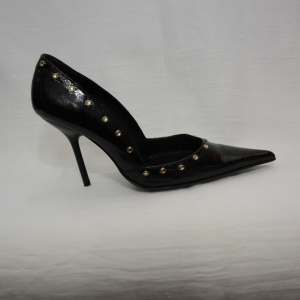 Pantof usor decupat lateral, strasuri fashion, nuanta de negru - Img 4