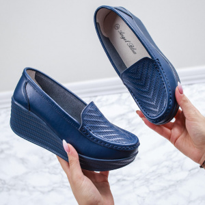 Pantofi cu platforma ,model din piele ,nuanta de bleumarin - Img 3