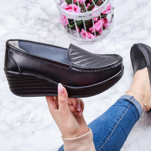 Pantofi damă negri din piele naturală cu platformă confortabilă - Img 3