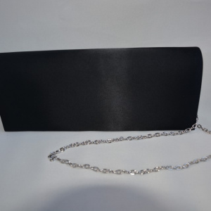Poseta de ocazie din saten fin, lucios, neagra, cu model clasic - Img 2