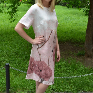 Rochie Aida de zi,design floral,nuanat alb-roz - Img 4