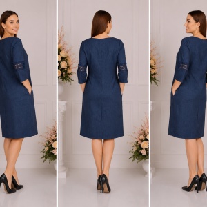 Rochie bleumarin cu design de buline albe si dantela eleganta - Img 2