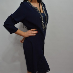 Rochie bleumarin pentru ocazii cu insertii de dantela si strasuri - Img 5