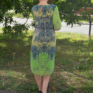 Rochie casual cu maneca scurta, bleumarin cu design verde - Img 5