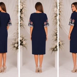 Rochie casual cu maneca scurta si decolteu mic, nuanta bleumarin - Img 2