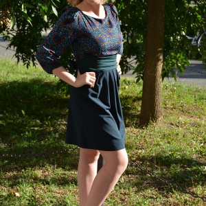 Rochie casual, de culoare bleumarin cu top turcoaz-albastru - Img 3
