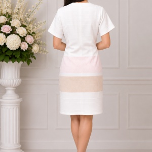 Rochie casual-elegant cu design de dungi late si insertii de paiete - Img 2