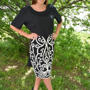 Rochie casual-eleganta, design alb pe fundal negru, masura mare - Img 5