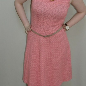 Rochie casual, pe corai, fara maneci, cu curea subtire in talie si in clos - Img 2