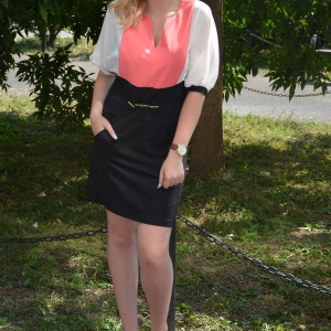 Rochie casual, rafinata , mini, de culoare alb-corai-negru - Img 2