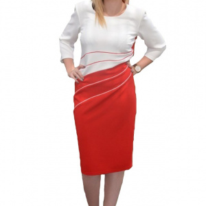 Rochie chic, in doua nuante, rosu si alb, masuri mari - Img 1