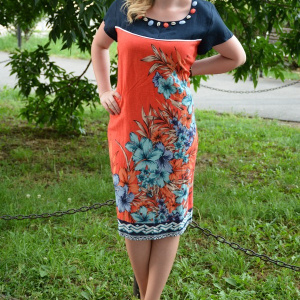Rochie comoda din bumbac, masura mare, design multicolor - Img 2