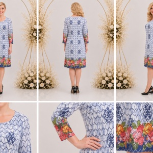 Rochie damă albastra cu aspect de dantela cu flori - Img 2