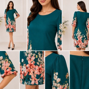 Rochie dama cu imprimeu floral, nuanta de verde - Img 3