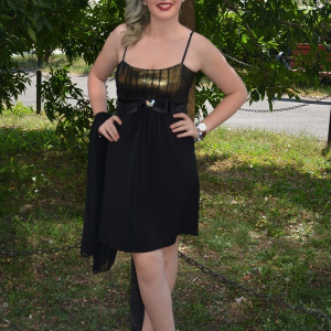 Rochie de banchet, de culoare neagra-aurie, scurta - Img 3