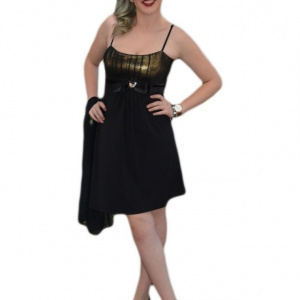 Rochie de banchet, de culoare neagra-aurie, scurta - Img 1