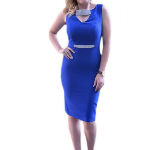Rochie de culoare albastra, model elegant, infrumusetat cu pietre - Img 1