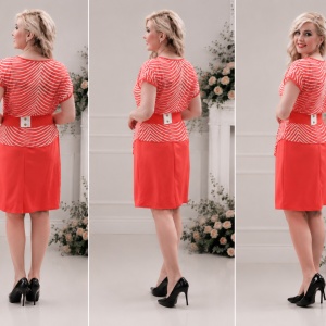 Rochie de culoare corai, tip costum, partea de sus cu dungi - Img 3