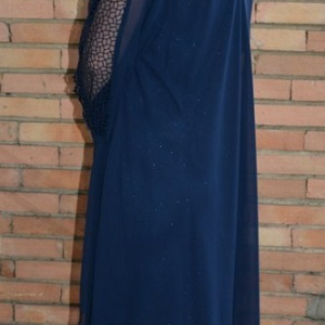 Rochie de gala bleumarin, masura mare, insertie de voal deasupra - Img 4