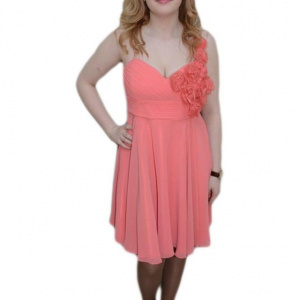 Rochie de gala, nuanta de corai, inchidere cu fermoar clasic - Img 1