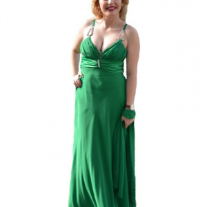 Rochie de gala rafinata, model lung, pe verde, cu insertie de pietre - Img 1