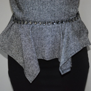Rochie de ocazie, de nuanta negru-gri, cu peplum in talie - Img 4