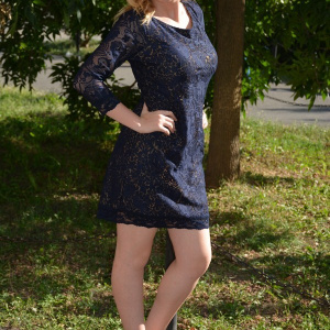 Rochie de ocazie, din dantela, bleumarin RO-707-EB - Img 7