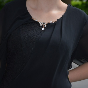 Rochie de ocazie din dantela si voal, neagra, maneca scurta - Img 4