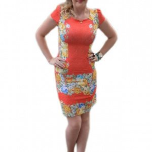 Rochie de ocazie, din material matlasat, de culoare corai
