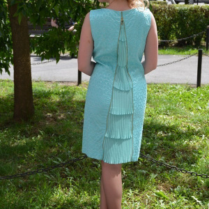 Rochie de ocazie, flori imprimate in material, turcoaz - Img 4