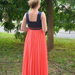 Rochie de ocazie, frumoasa, combinatie de corai cu bleumarin, lunga - Img 5