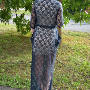 Rochie de ocazie lunga, cu captuseala scurta si dantela bleumarin - Img 5