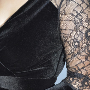 Rochie de ocazie Salma din catifea cu insertii de dantela ,negru - Img 6