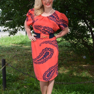 Rochie de primavara-vara cu decolteu rotund, corai, curea in talie - Img 2