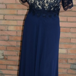 Rochie de seara lunga, masura mare, din voal si dantela bleumarin - Img 5