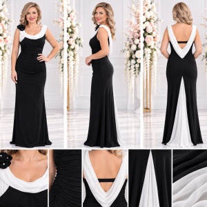 Rochie de seara lunga, neagra, eleganta, cu insertii albe pentru design - Img 2