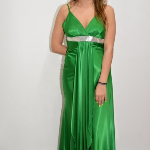 Rochie de seara lunga, verde, decolteu in V, bretele subtiri - Img 3