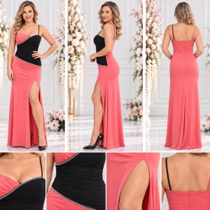 Rochie de seara rafinata, combinatie de roz cu negru, design sexi - Img 2