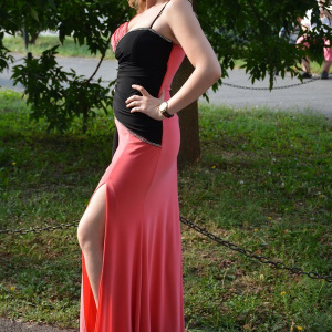 Rochie de seara rafinata, combinatie de roz cu negru, design sexi - Img 3