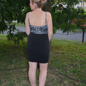 Rochie de seara scurta, tinereasca, cu bust animal-print negru si gri - Img 4