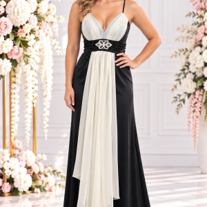 Rochie de seara spectaculoasa, lunga, din satin, cu aplicatii albe
